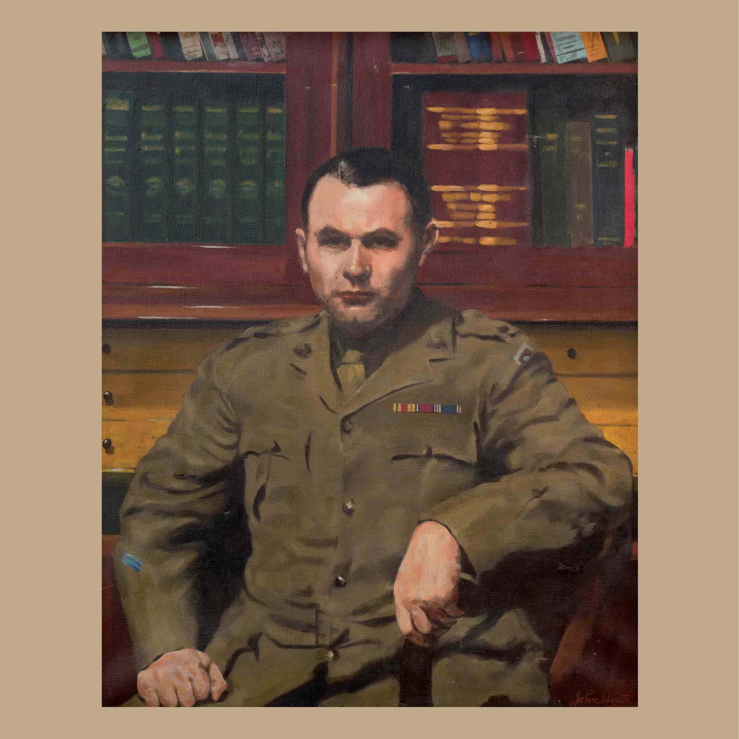  John Heath (Australian, active 1940s), Maj. Arthur Amies R.A.A.D.C., 1943, oil on canvas, sight 94.5 × 76.5 cm. 0000.0280, University of Melbourne Art Collection. 
