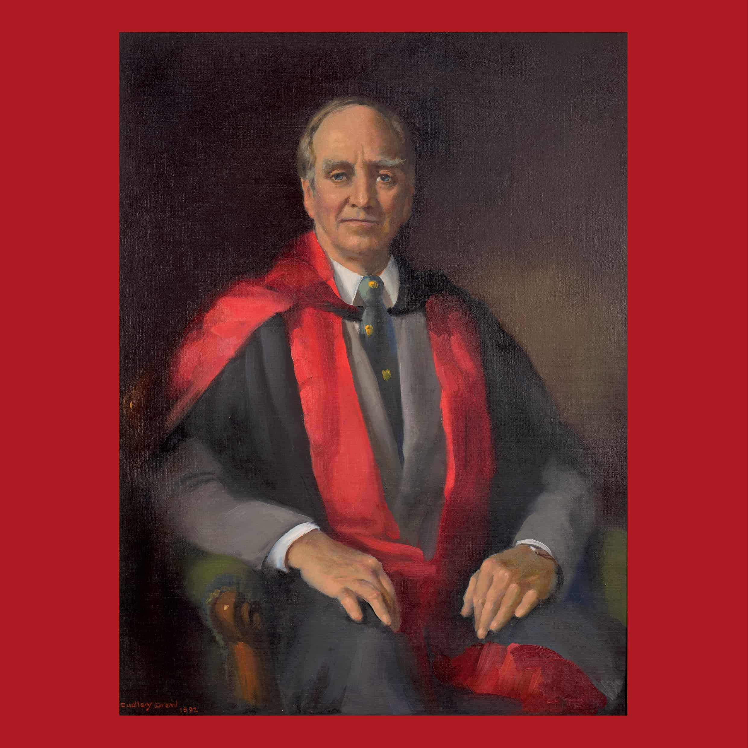  Dudley Drew (Australian, 1924–2015), Professor Emeritus Peter Clarence Reade, 1992, oil on canvas, image 99.4 × 74.3 cm. 1992.0029, commissioned by the School of Dental Science 1992, University of Melbourne Art Collection. 